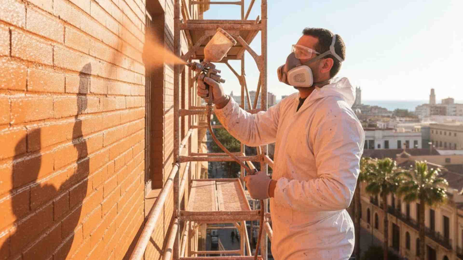 Pintura exterior de fachadas en Valencia - Pintores profesionales trabajando en fachada