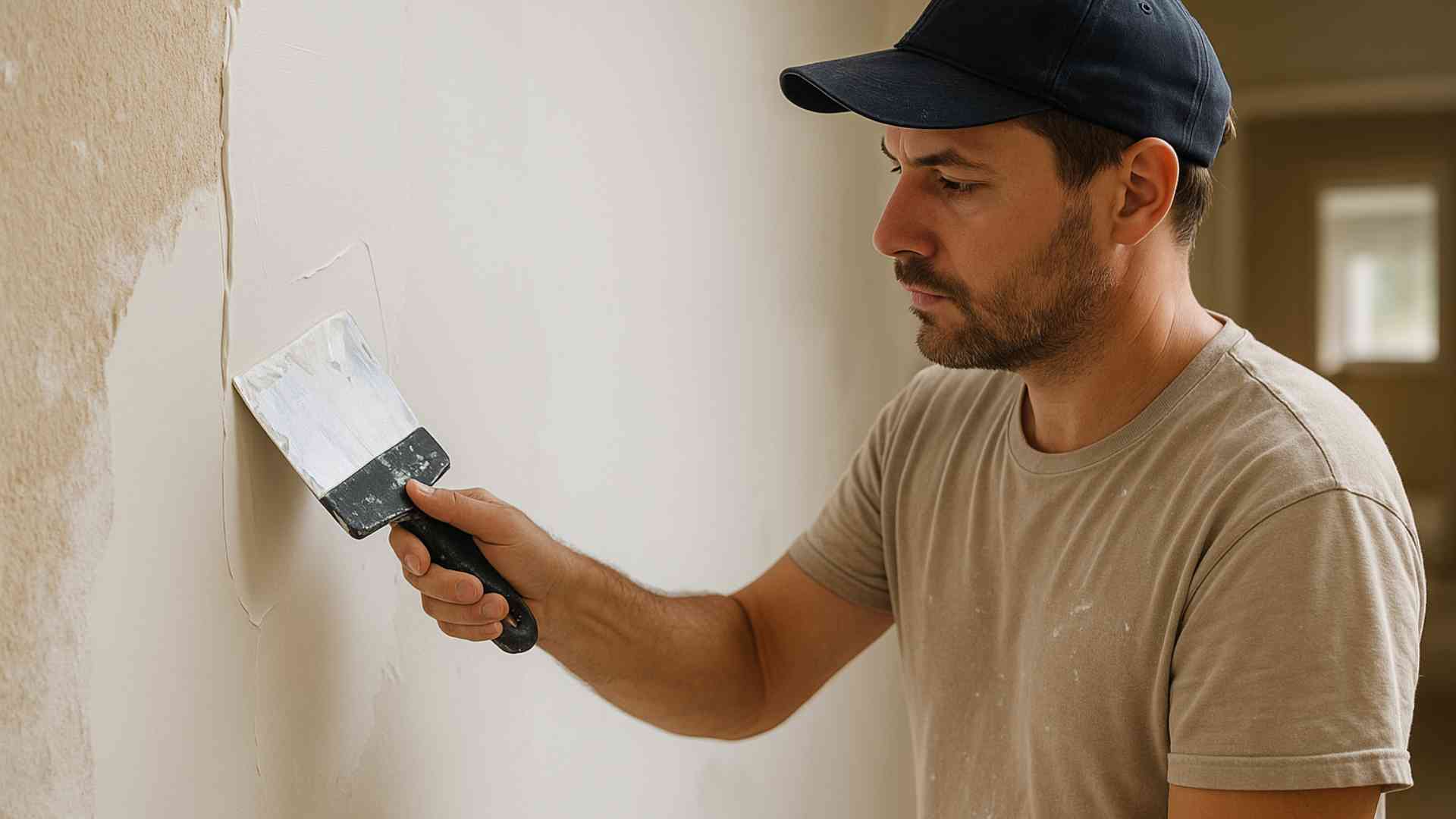 Aplicación de masilla para alisar paredes después de quitar gotelé